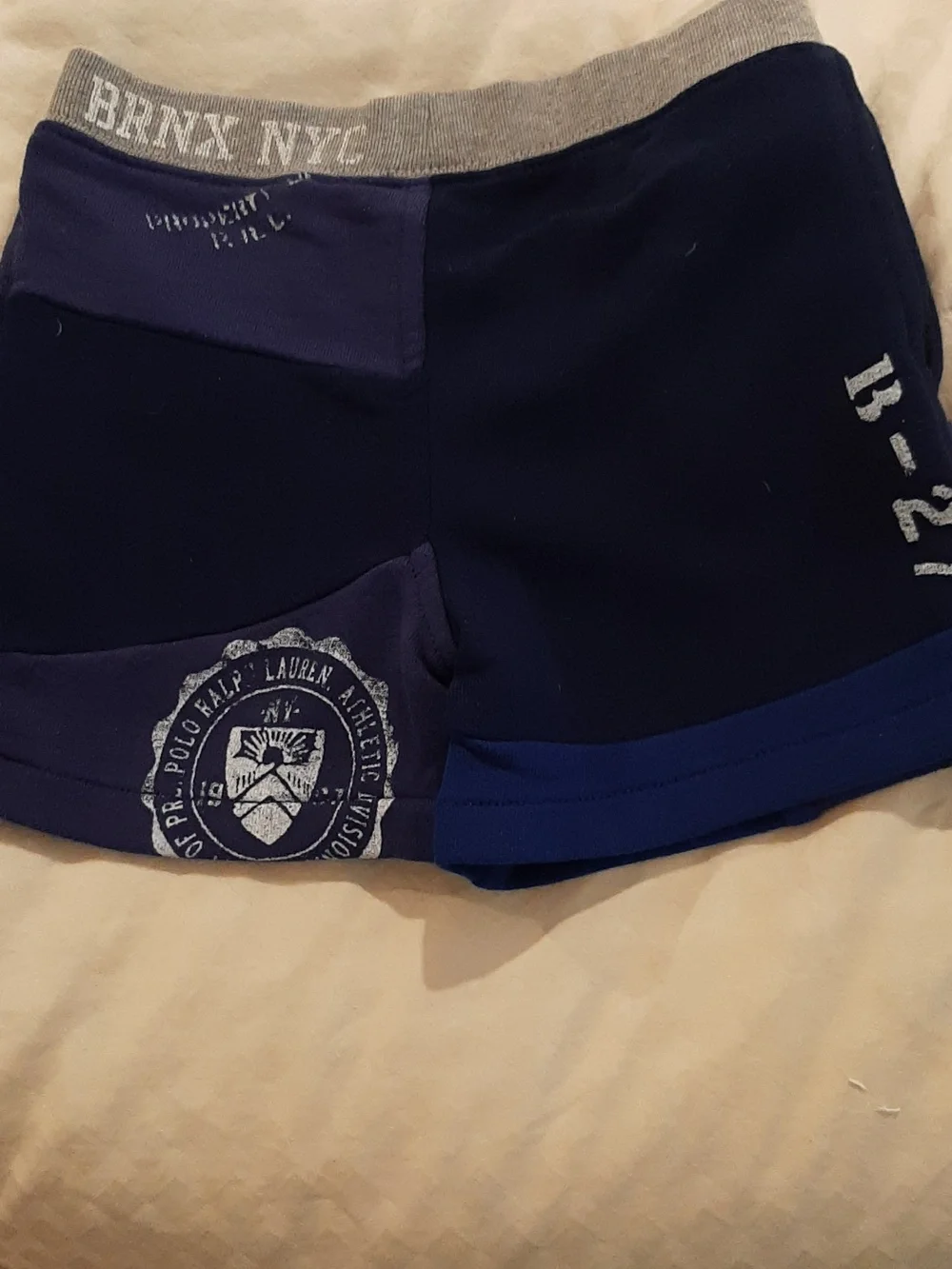 Ralph Lauren Patchwork 24M Navy and Gray Athletic Shorts NWT